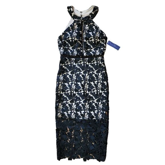Dear Moon High Neck Halter Black Lace Midi Bodycon Dress Size 5 - Picture 1 of 15